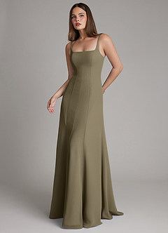Azazie Nyla Robes de demoiselle d'honneur Robe Trapèze en Mousseline de soie Col Carré Vert Saule image5