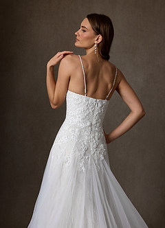 Azazie Lumina At-home Try On Dresses Diamond White A-Line Sweetheart Neckline Lace Dress image7