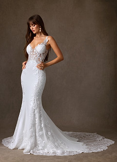 Azazie Estephanie Wedding Dresses Diamond White Mermaid Sequins Stretch Crepe Dress image6