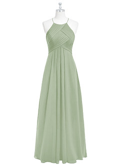 Azazie Ginger Bridesmaid Dresses Dusty Sage A-Line Halter Pleated Chiffon Dress image6