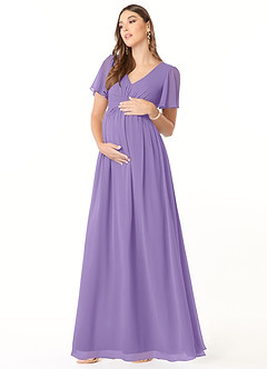 Azazie Verna Maternity Bridesmaid Dresses A-Line V-Neck Ruched Chiffon Floor-Length Dress image3