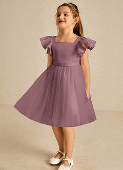 Azazie Kaeya Flower Girl Dresses Vintage Mauve A-Line Bow Tulle Dress image4
