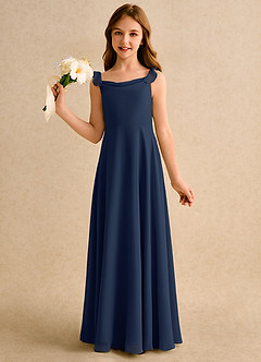 Azazie Puppy Girls Formal Flower Girl Dresses Dark Navy A-Line Pleated Chiffon Dress image3
