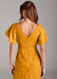 Azazie Ambrosia Bridesmaid Dresses Butterscotch A-Line Pleated Floral Burnout Dress image2