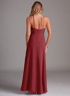 Azazie Bailey Bridesmaid Dresses Pomegranate A-Line Halter Side Slit Chiffon Dress image2