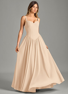 Azazie Evadina Robes de demoiselle d'honneur Robe Trapèze en Mousseline de soie Corset Sable image3