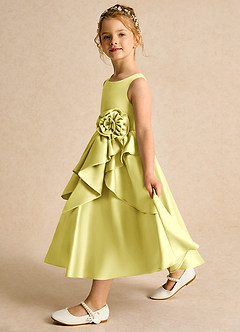 Azazie Hermia Flower Girl Dresses Lemon Sorbet A-Line Sleeveless Matte Satin Dress image4