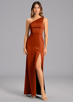 Azazie Phaedra Jurken voor bruidsmeisjes Jurk van Stretch Satijn met A-Lijn One-Shoulder Paprika image1