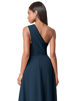 Azazie Ashley Bridesmaid Dresses Dark Navy A-Line Ruched Chiffon Dress image3