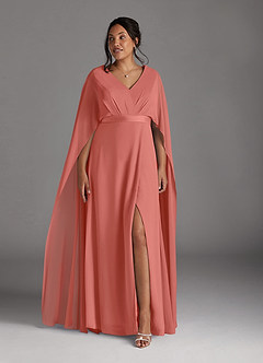 Azazie Isa Mère de la mariée Robes Robe Trapèze en Mousseline de soie Col V plissé Rose Saumon image9