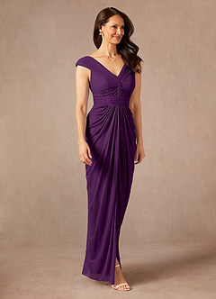 Azazie Lisolette Mother of the Bride Dresses Grape Sheath Pleated Mesh Dress image5