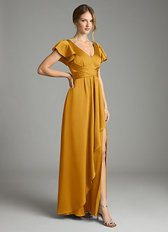 Azazie Omari Vestidos de damas de honor Vestido de Caramelo de Satén Elástico de Corte en A image5