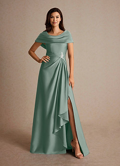 Azazie Branford Abiti per la Madre della Sposa Abito A-Line in Raso Elasticizzato Plissettato Salvia Argentata image5