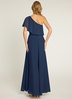 Azazie Lizzy Bridesmaid Dresses Dark Navy A-Line One Shoulder Chiffon Dress image2