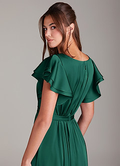 Azazie Daphne Modest Bridesmaid Dresses A-Line Ruched Stretch Satin Floor-Length Dress image2