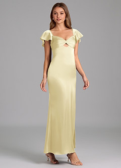 Azazie Demia Robes de demoiselle d'honneur Robe Fourreau en Satin extensible Encolure en Forme de Cœur Sorbet Citron image4