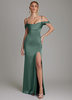 Azazie Nira Bridesmaid Dresses Eucalyptus Mermaid Corset Stretch Satin Dress image4