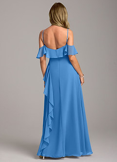 Azazie Aubrie Bridesmaid Dresses Blue Jay A-Line Off the Shoulder Chiffon Dress image6