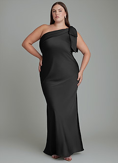 Azazie Yuanna Kleider zum Anprobieren zu Hause Meerjungfrau-Linie One-Shoulder Stretch-Satin Kleid Schwarz image8