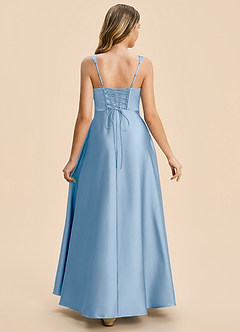 Azazie Azaria Junior Powder Blue A-Line Pleated Stretch Satin Dress image2