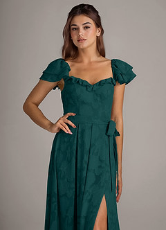 Azazie Aricella Bridesmaid Dresses Pine A-Line Corset Floral Burnout Dress image6