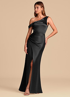 Azazie Madelyn Suknie dla druhen Syrena Zza ramienia Metaliczny satynowy Do ziemi Sukienka image3