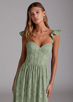 Azazie Denisse Bridesmaid Dresses Agave A-Line Ruched Floral Burnout Dress image4
