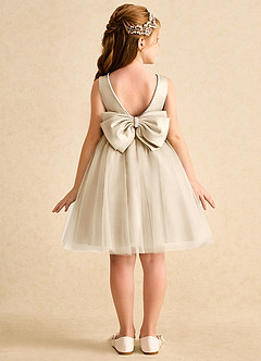 Azazie Jani Flower Girl Dresses Champagne A-Line Bow Tulle Dress image1