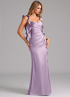 Azazie Jessamine Bridesmaid Dresses Frosted Lilac A-Line Corset Stretch Satin Dress image4