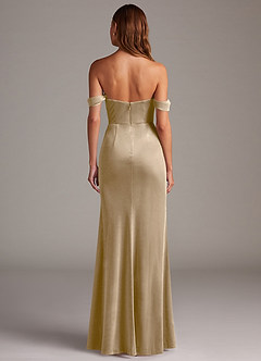Azazie Saige Bridesmaid Dresses Golden Tan Sheath Off the Shoulder Velvet Convertible Dress image5