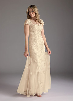 Azazie Marbella Mother of the Bride Dresses Champagne Mermaid Queen Anne Sequins Lace Dress image2