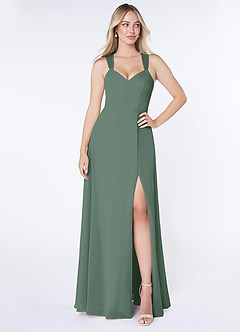 Azazie Jane At-home Try On Dresses Matcha A-Line V-Neck Pleated Chiffon Dress image1