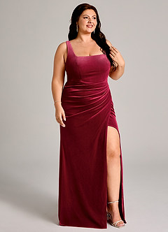 Azazie Mero Bridesmaid Dresses Burgundy Mermaid Pleated Velvet Dress image10