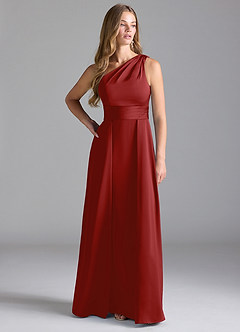 Azazie Dallas Brautjungfernkleider A-Linie One-Shoulder Stretch-Satin Kleid Granatapfelrot image3