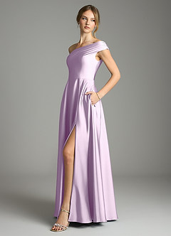 Azazie Melanie Suknie dla druhen Linia A Zza ramienia Satyna elastyczna Do ziemi Sukienka image4