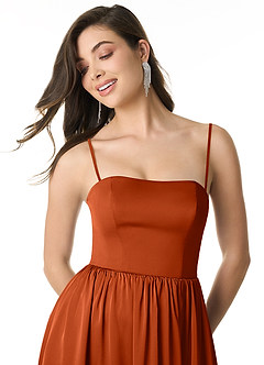 Azazie Morana Bridesmaid Dresses Paprika A-Line Off the Shoulder Stretch Satin Convertible Dress image2