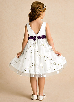 Azazie Starri Flower Girl Dresses Ivory Grape Ball-Gown Beaded Matte Satin Dress image6