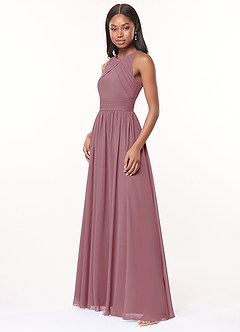 Azazie Harper Bridesmaid Dresses Vintage Mauve A-Line Pleated Chiffon Dress image3
