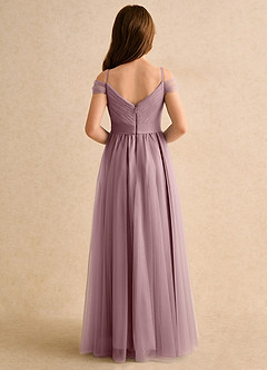 Azazie Yuna Junior Formal Flower Girl Dresses Dusty Rose A-Line Off the Shoulder Tulle Dress image2
