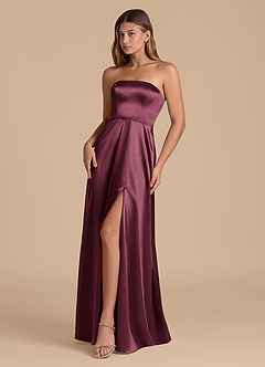 Azazie Wren Jurken voor bruidsmeisjes Jurk van Metaalachtig Satijn met A-Lijn Strapless Cabernet image3