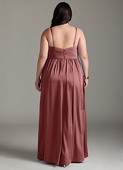 Azazie Alia Bridesmaid Dresses Amethyst A-Line Pleated Stretch Satin Dress image16