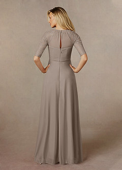 Azazie Raelyn Mother of the Bride Dresses Taupe A-Line Lace Mesh Dress image7