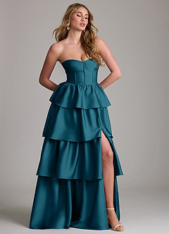 Azazie Faye Bridesmaid Dresses Ink Blue A-Line Ruched Stretch Satin Dress image4