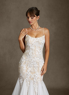 Azazie Harmony Wedding Dresses Diamond White Champagne Mermaid Strapless Tulle Dress image3