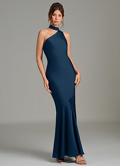 Azazie Jalissa Bridesmaid Dresses Dark Navy Mermaid One Shoulder Stretch Satin Dress image3