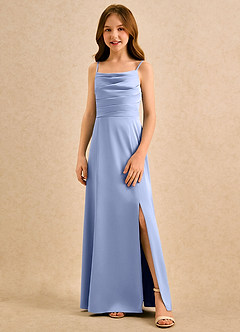 Azazie Chamomile Girls Formal Sukienki dla dziewczynek sypiących kwiaty Linia A Pofałdowany Satyna elastyczna Długość podłogi Sukienka image4