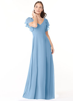 Azazie Syenna Bridesmaid Dresses Powder Blue A-Line Ruched Chiffon Dress image5