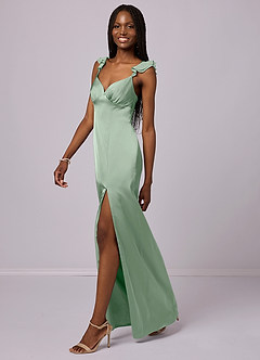 Barbie ♥ Azazie Bridesmaid Dresses Agave Sheath Stretch Satin Dress image1