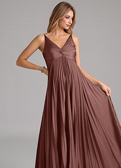 Azazie Raychelle Bridesmaid Dresses Espresso A-Line Pleated Stretch Satin Dress image7