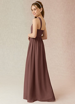 Azazie Jiya Junior A라인 주름진 쉬폰 플로어 길이 주니어 신부 들러리 드레스 image3